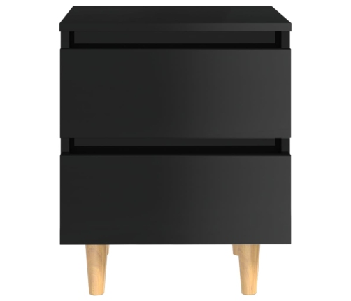 Mesita de noche patas de madera maciza negro brillo 40x35x50 cm