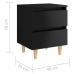 Mesita de noche patas de madera maciza negro brillo 40x35x50 cm