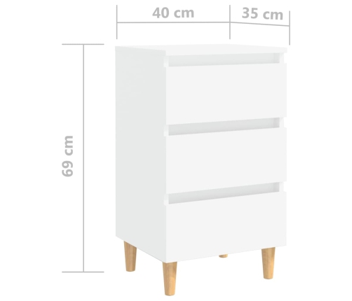 Mesita de noche con patas de madera maciza blanca 40x35x69 cm