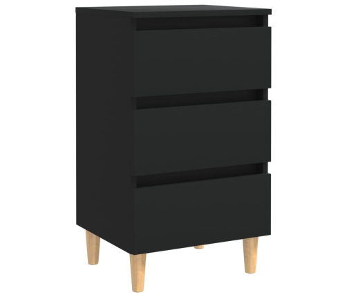 vidaXL Mesita de noche con patas de madera maciza negro 40x35x69 cm