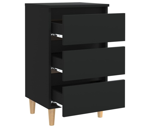 vidaXL Mesita de noche con patas de madera maciza negro 40x35x69 cm