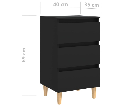 vidaXL Mesita de noche con patas de madera maciza negro 40x35x69 cm