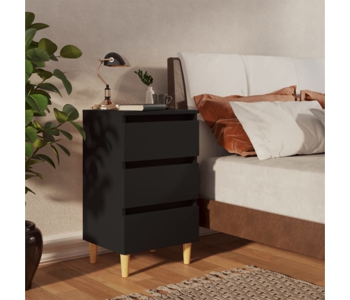 Mesita de noche con patas de madera maciza negro 40x35x69 cm