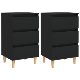 Mesitas de noche 2 uds patas madera maciza negro 40x35x69 cm