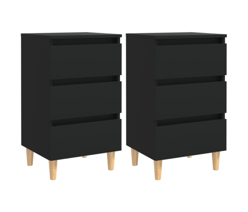 Mesitas de noche 2 uds patas madera maciza negro 40x35x69 cm