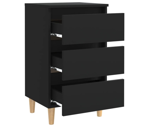 Mesitas de noche 2 uds patas madera maciza negro 40x35x69 cm