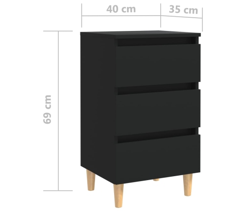 Mesitas de noche 2 uds patas madera maciza negro 40x35x69 cm