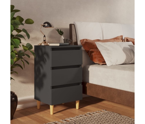 vidaXL Mesitas de noche patas madera maciza gris 2 uds 40x35x69 cm