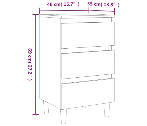 vidaXL Mesita de noche patas madera maciza roble Sonoma 40x35x69 cm