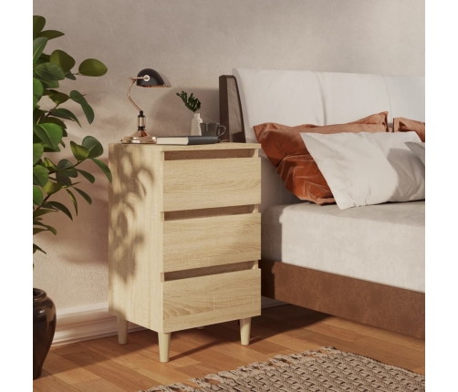 vidaXL Mesita de noche patas madera maciza roble Sonoma 40x35x69 cm