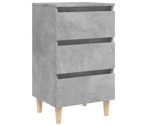 vidaXL Mesita de noche patas madera maciza gris hormigón 40x35x69 cm