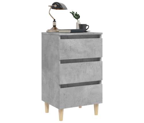 vidaXL Mesita de noche patas madera maciza gris hormigón 40x35x69 cm