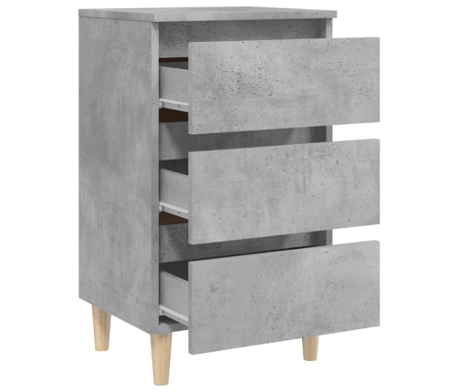 vidaXL Mesita de noche patas madera maciza gris hormigón 40x35x69 cm