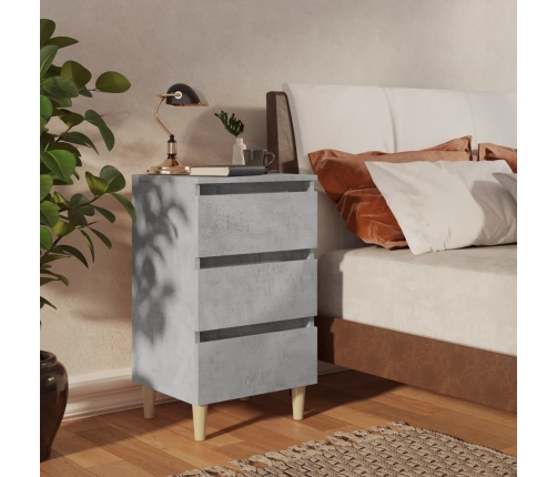 vidaXL Mesita de noche patas madera maciza gris hormigón 40x35x69 cm