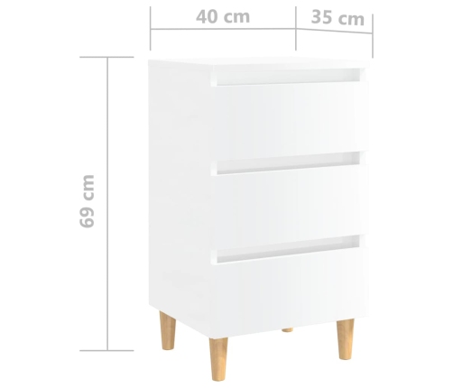 vidaXL Mesita noche con patas madera maciza blanco brillo 40x35x69 cm