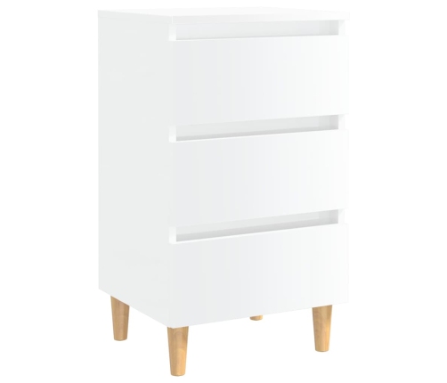 Mesita de noche patas madera 2 uds blanco brillo 40x35x69 cm