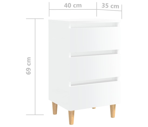 Mesita de noche patas madera 2 uds blanco brillo 40x35x69 cm