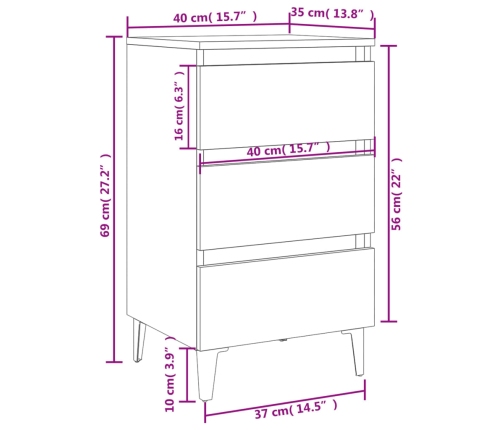 vidaXL Mesita de noche con patas de metal negro 40x35x69 cm