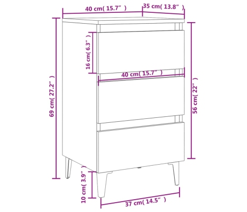 vidaXL Mesitas noche 2 uds con patas de metal gris 40x35x69 cm