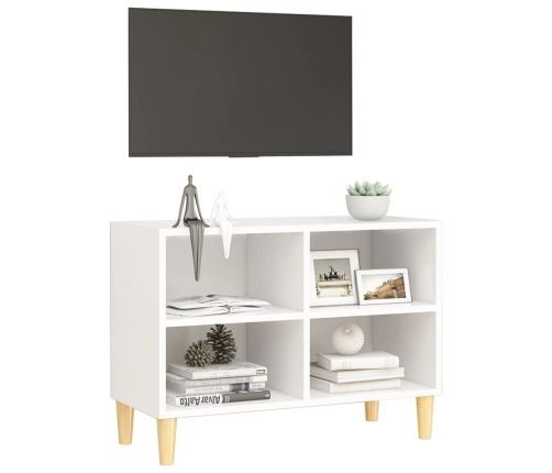 Mueble de TV con patas de madera maciza blanco 69,5x30x50 cm