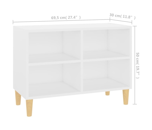 Mueble de TV con patas de madera maciza blanco 69,5x30x50 cm