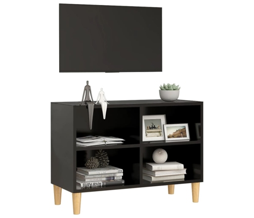 Mueble de TV con patas de madera maciza negro 69,5x30x50 cm