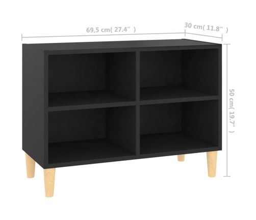 Mueble de TV con patas de madera maciza negro 69,5x30x50 cm