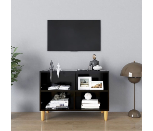 Mueble de TV con patas de madera maciza negro 69,5x30x50 cm