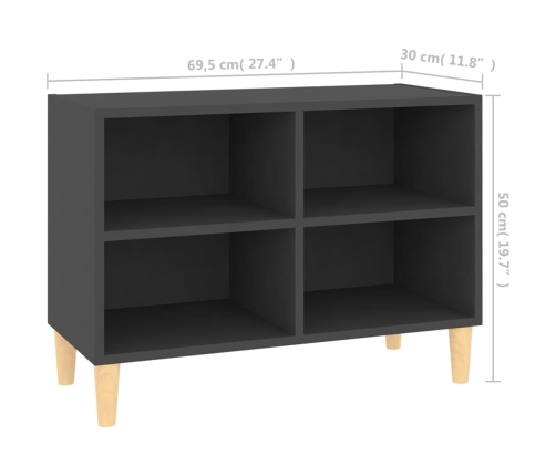 Mueble de TV con patas de madera maciza gris 69,5x30x50 cm