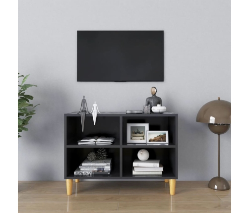 Mueble de TV con patas de madera maciza gris 69,5x30x50 cm