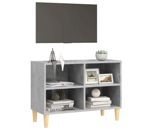 Mueble de TV patas de madera maciza gris hormigón 69,5x30x50 cm