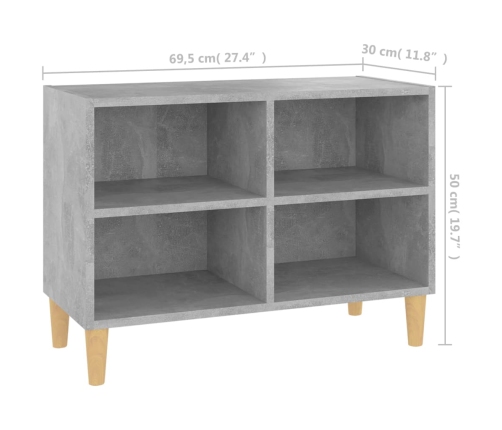 Mueble de TV patas de madera maciza gris hormigón 69,5x30x50 cm