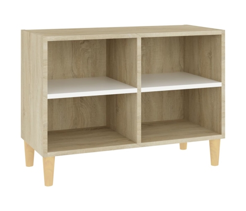 vidaXL Mueble TV patas madera maciza blanca roble sonoma 69,5x30x50 cm