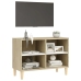 vidaXL Mueble TV patas madera maciza blanca roble sonoma 69,5x30x50 cm