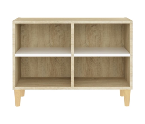 Mueble TV patas madera maciza blanca roble sonoma 69,5x30x50 cm