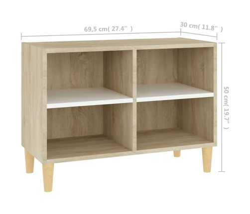 Mueble TV patas madera maciza blanca roble sonoma 69,5x30x50 cm