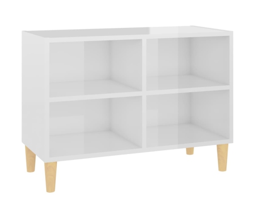 Mueble de TV patas de madera maciza blanco brillo 69,5x30x50 cm