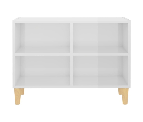 Mueble de TV patas de madera maciza blanco brillo 69,5x30x50 cm