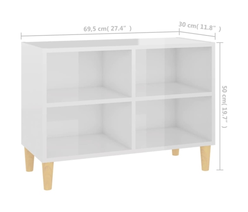 Mueble de TV patas de madera maciza blanco brillo 69,5x30x50 cm