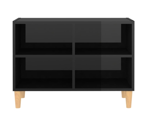 Mueble de TV patas de madera maciza negro brillo 69,5x30x50 cm