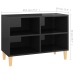 Mueble de TV patas de madera maciza negro brillo 69,5x30x50 cm