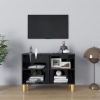 Mueble de TV patas de madera maciza negro brillo 69,5x30x50 cm