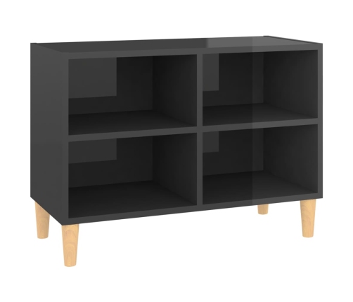 Mueble de TV patas de madera maciza gris brillo 69,5x30x50 cm