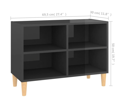 Mueble de TV patas de madera maciza gris brillo 69,5x30x50 cm