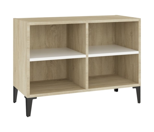 vidaXL Mueble de TV con patas metal blanco roble Sonoma 69,5x30x50 cm