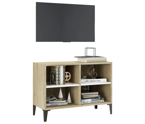 vidaXL Mueble de TV con patas metal blanco roble Sonoma 69,5x30x50 cm