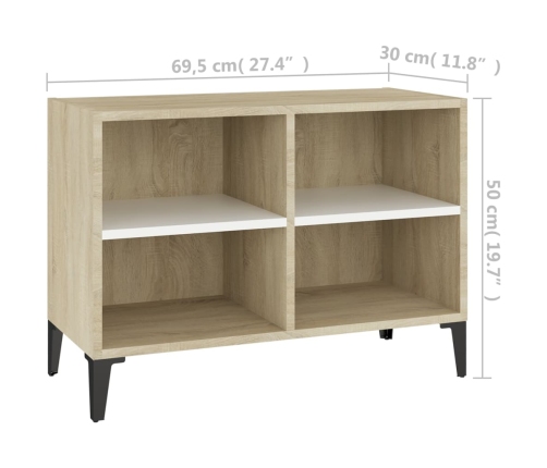 vidaXL Mueble de TV con patas metal blanco roble Sonoma 69,5x30x50 cm