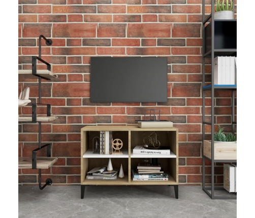 vidaXL Mueble de TV con patas metal blanco roble Sonoma 69,5x30x50 cm