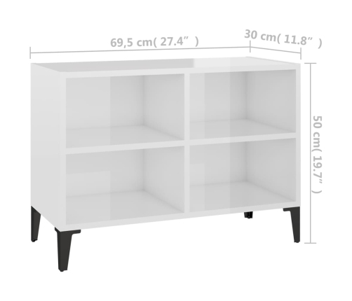 vidaXL Mueble de TV con patas de metal blanco brillante 69,5x30x50 cm