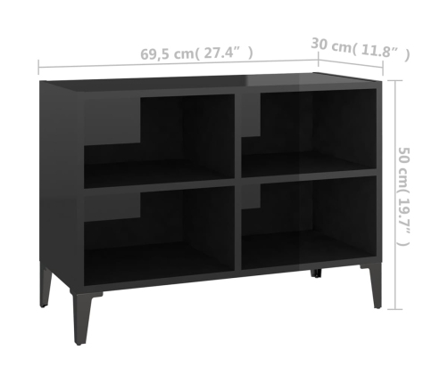 Mueble de TV con patas de metal negro brillante 69,5x30x50 cm